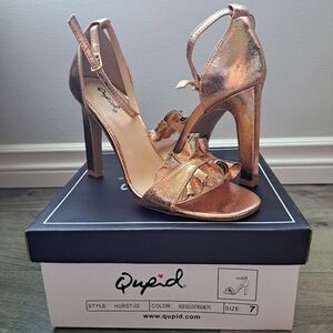 Qupid| rose gold distressed met pu~ open toed high heel with ankle strap